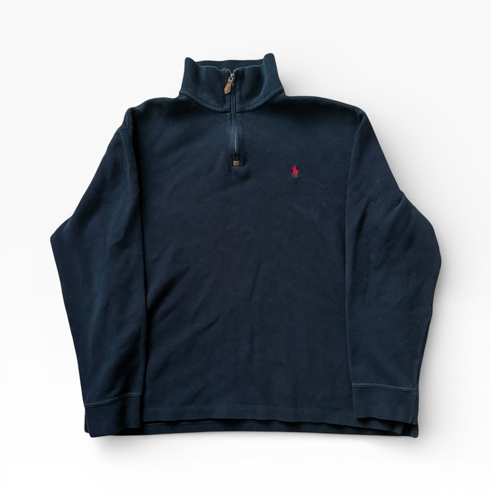 Vintage 90s Polo Ralph Lauren Black Quarter Zip Sweater XL Mens